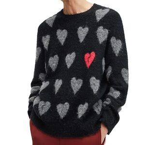 Amore Heart Print Crewneck Sweater - Black/ Grey large